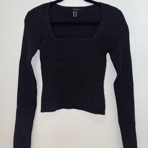 Forever 21 Black Metallic Ribbed Square Neck Top